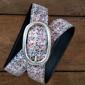 Ceinture reversible femme Motif chiné multicolore / Noir